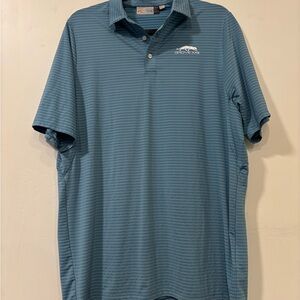 KJUS Grove XXIII Polo Shirt Men's Large 52 Blue Striped Vent Performance Golf
